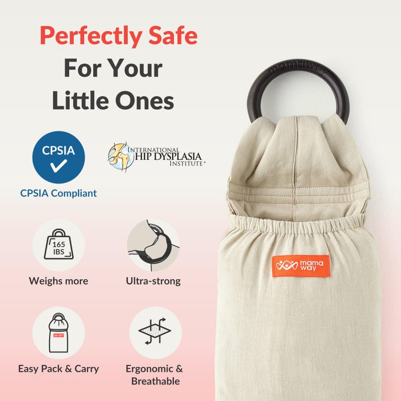 Mamaway Baby Ring Sling Carrier - Newborn and Toddler Sling (Supports up to 154lbs)  IHDI Certified  Rayon & Linen Made  Soft & Breathable  Nylon 66 Safety Rings  Storage Pocket Design  Khaki - Image 2
